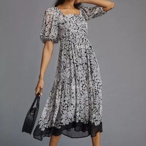 By Anthropologie Square Neck Smocked Midi Dress XSP